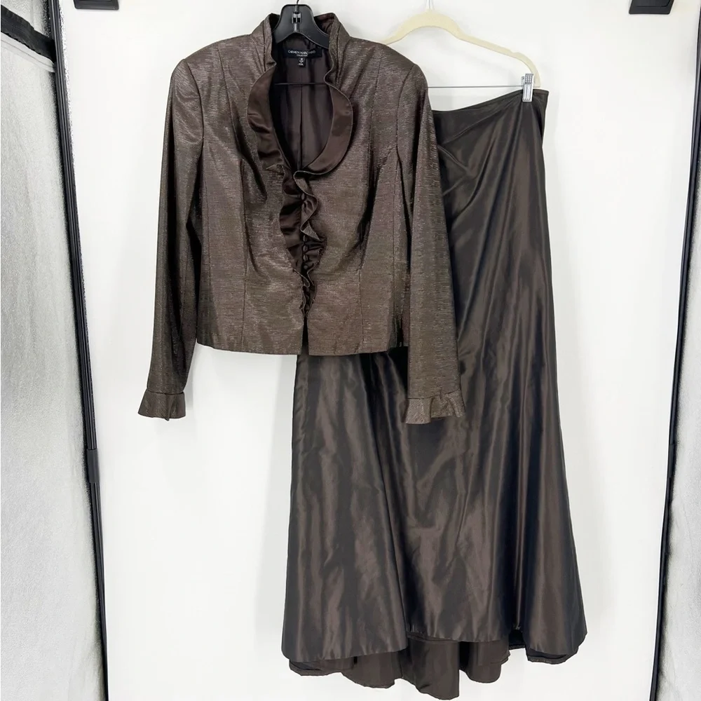 Carmen Marc Valvo 2 Piece MOTB Elegant Evening Wedding Attire Brown 16 - Picture 2 of 14